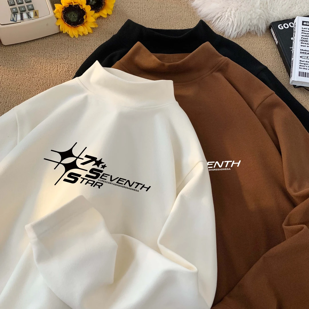 半高领双面德绒打底衫男款秋冬季潮牌青少年保暖内搭男生长袖t恤