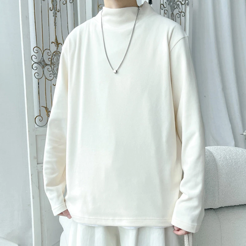 德绒打底衫男款秋冬加绒半高领长袖t恤男生秋季内搭衣服男士秋衣