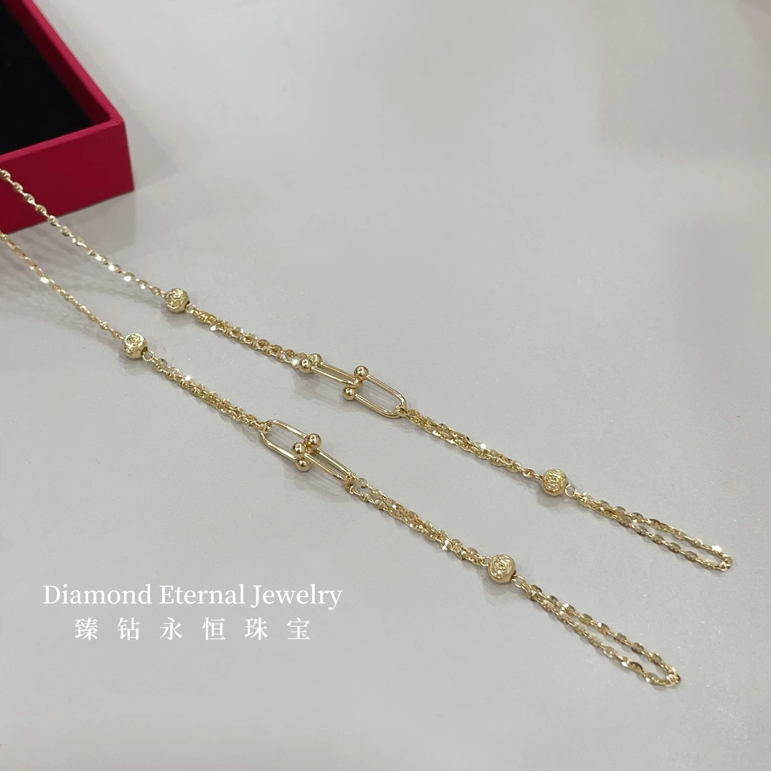 18金马蹄猪鼻子项链浅金色手工气质时尚百搭复古简约可调节