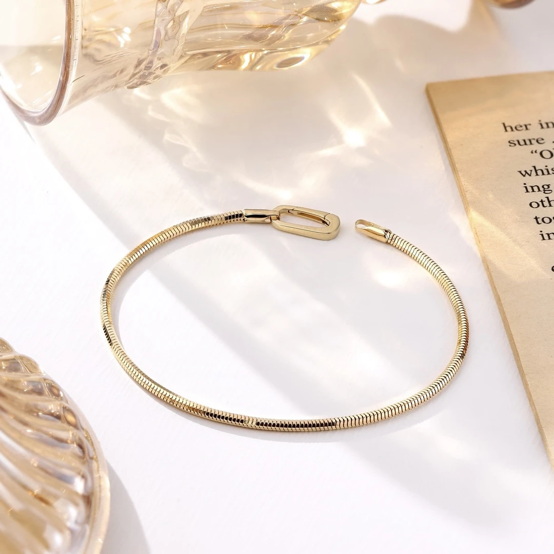 意大利进口18K金圆蛇骨手链/2MM浅金色气质时尚百搭轻奢时尚ins