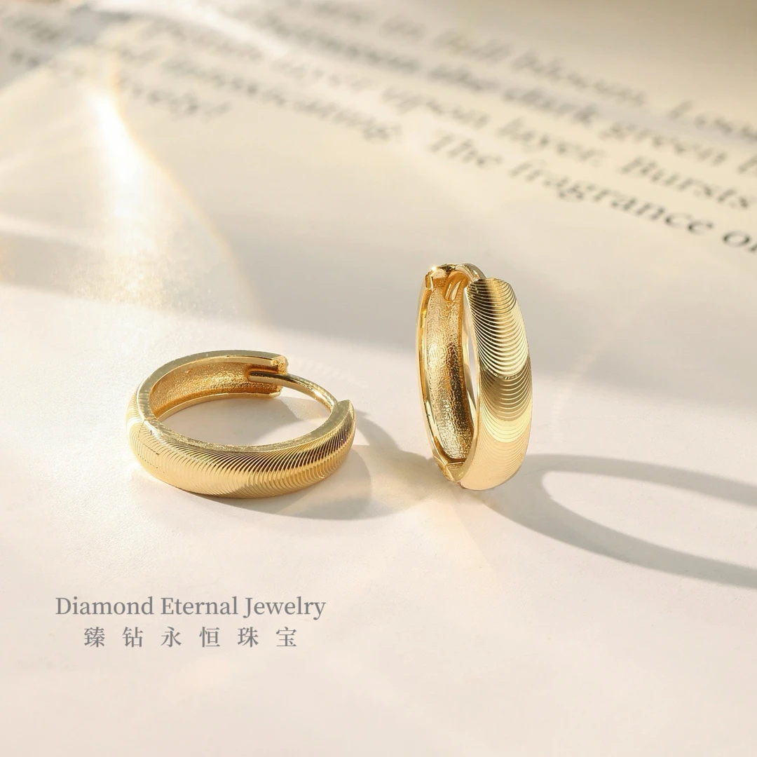 （丝绸光）18K金猫眼拉丝耳扣外径14.3MM浅金色时尚百搭简约法式