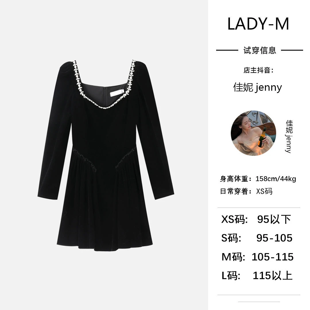 方领连衣裙女冬复古丝绒法式茶歇在逃公主裙 JNL230037