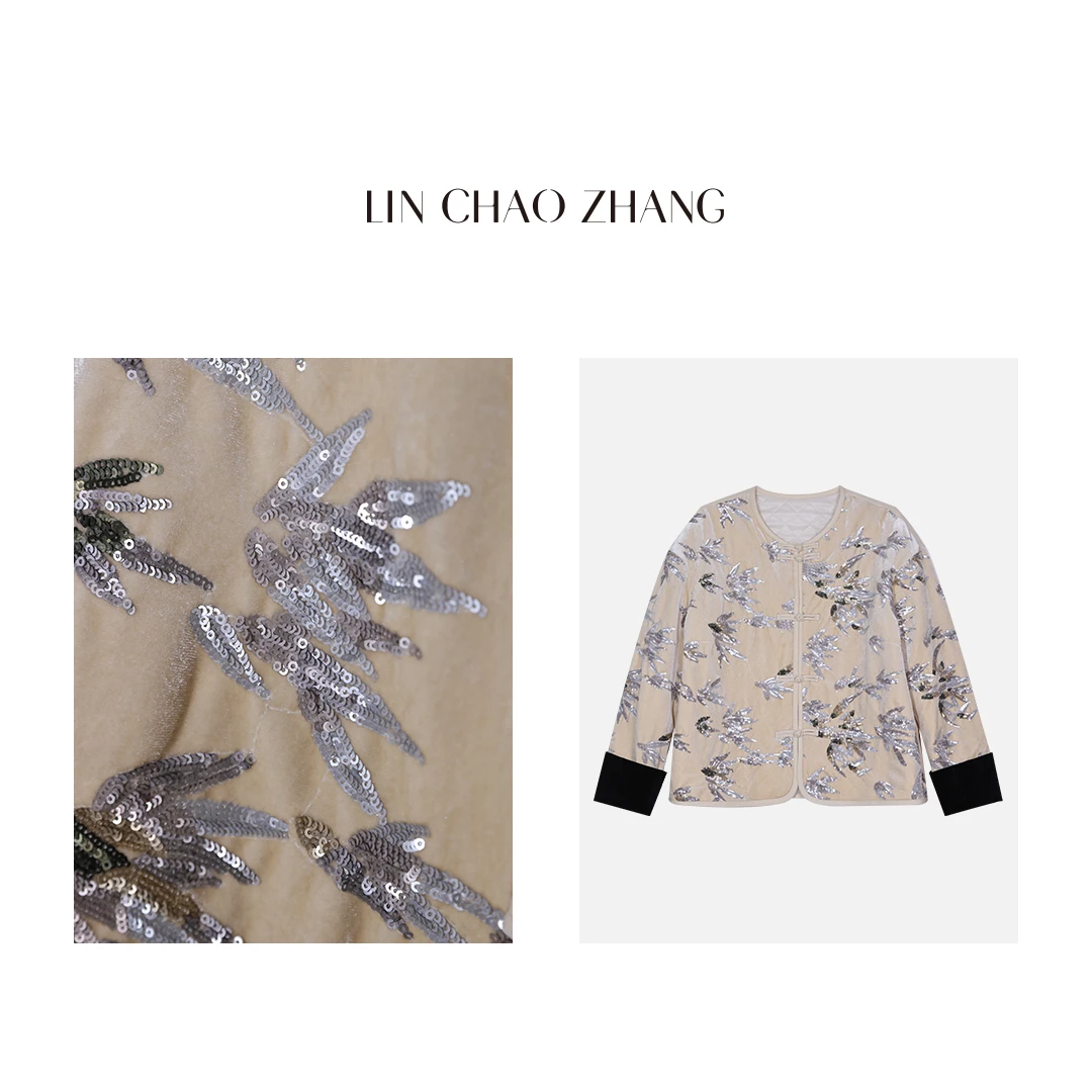 万针刺绣【银竹】丝绒外套 LW240068