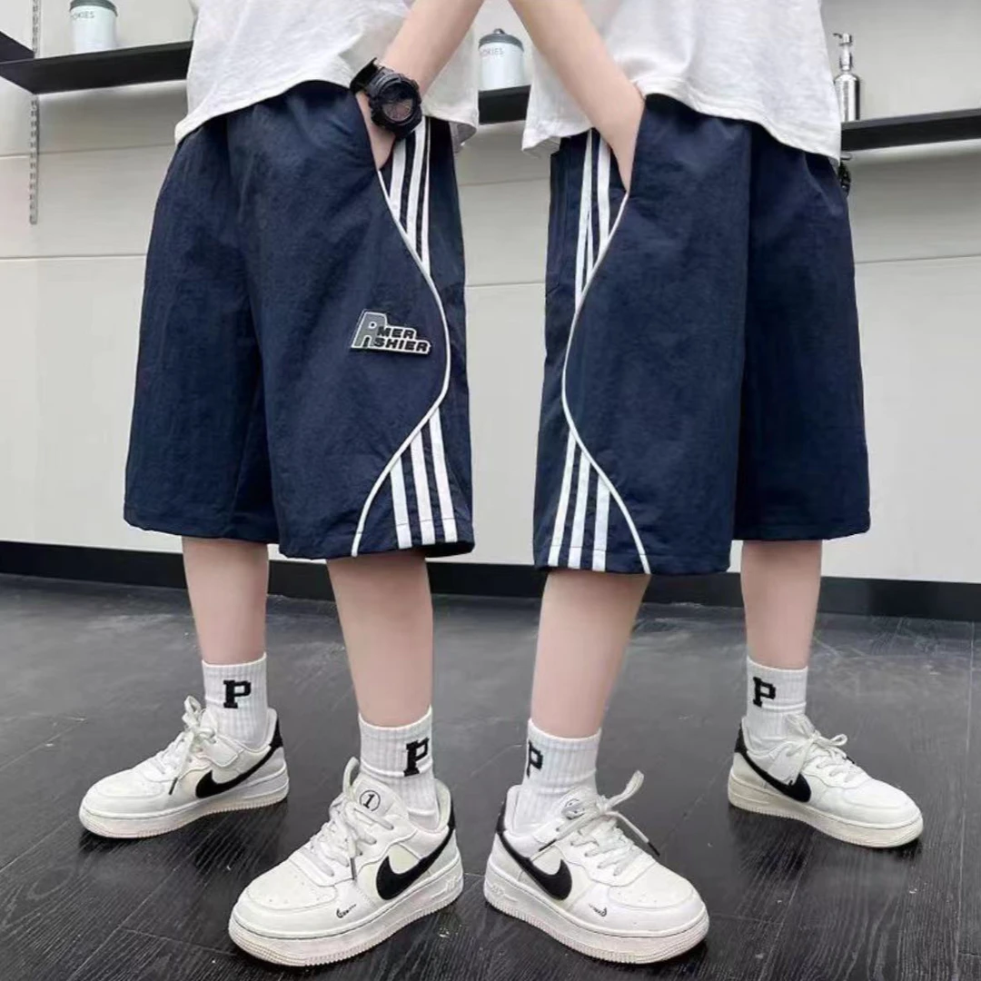 【清版不补】简约设计款短裤~男童夏季运动短裤潮酷字母拉条薄中裤