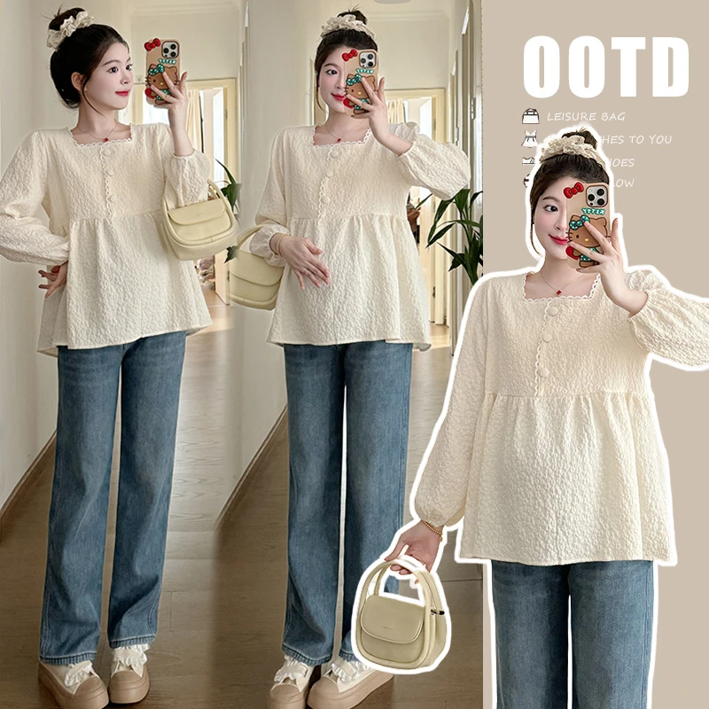 2025新款孕妇装春季显瘦韩版洋气时尚减龄宽松百搭长袖上衣娃娃衫