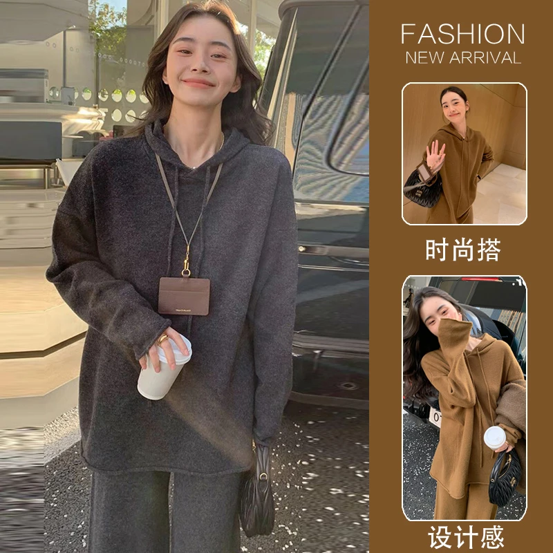 秋冬韩版时尚简约慵懒风潮妈针织毛衣套装孕妇休闲外穿时尚两件套