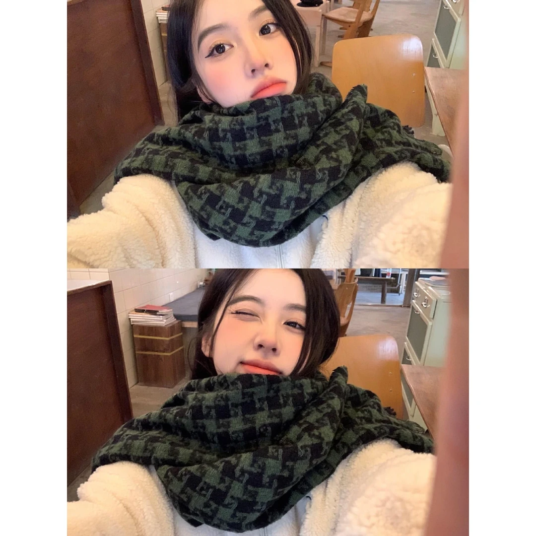 馨帮帮 情侣格子围脖仿羊绒披肩加厚保暖百搭长款格纹围巾女冬季