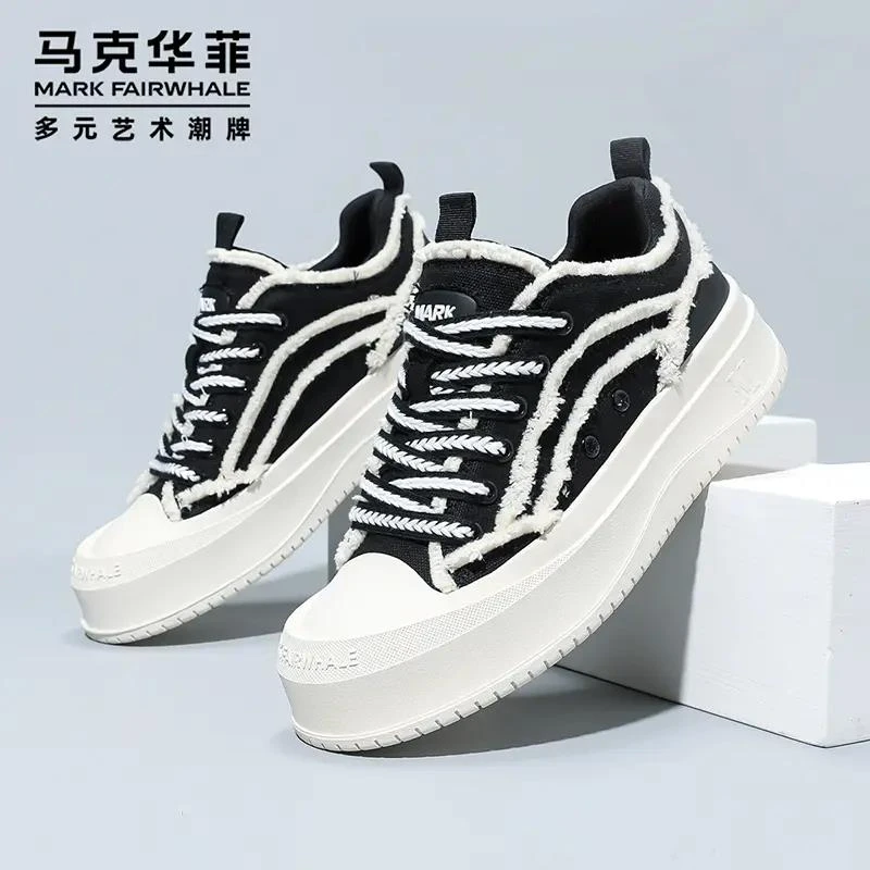 马克华菲帆布鞋男冬季新款男士休闲板鞋2024春季潮流布鞋厚底男鞋