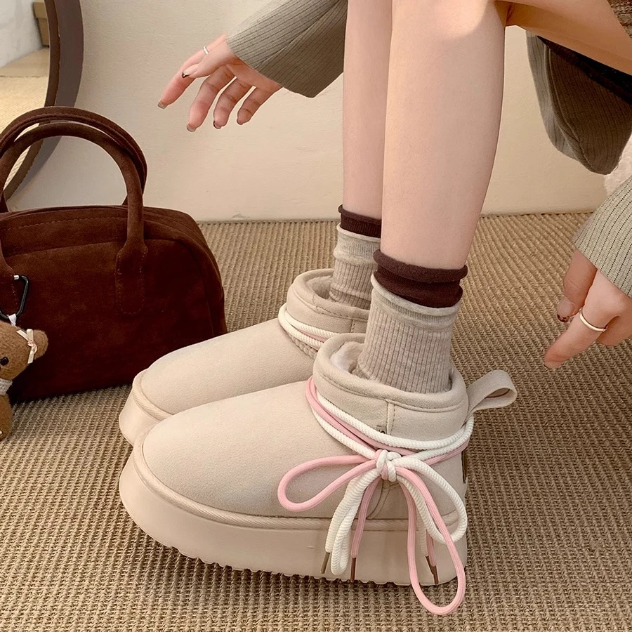 爆款时尚白色增高厚底雪地靴女款2024新款冬季加绒保暖东北棉鞋子