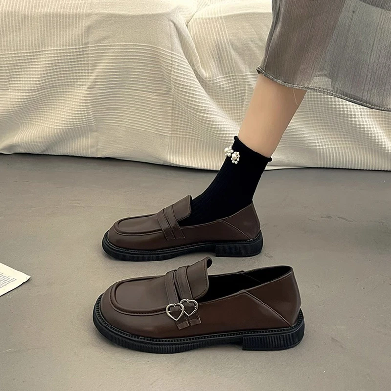 法式英伦风小皮鞋女春秋玛丽珍平底单鞋2023新款一脚蹬黑色乐福鞋