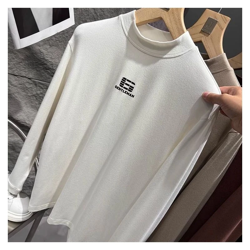 35025 # 弹力男士打底衫德绒半高领卫衣T恤