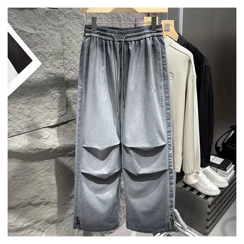 2301 # 伞兵裤!24秋冬晕染做旧男士阔腿宽松休闲裤