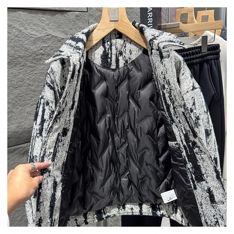 6303 # 85白鸭绒压胶内里男士翻领衬衫式保暖服羽绒服外套