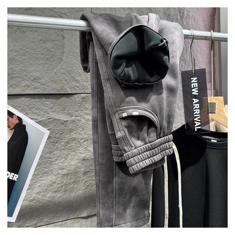 5545 # 重磅高货抓绒厚实泼墨脏脏洗男士阔腿宽松休闲裤潮