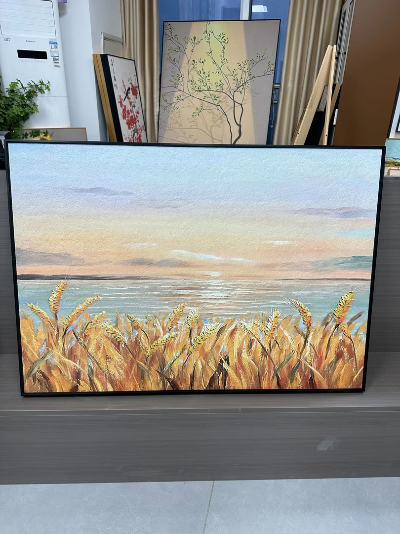 横版麦浪现代简约风工艺图案客厅玄关画墙壁实物手工质挂画