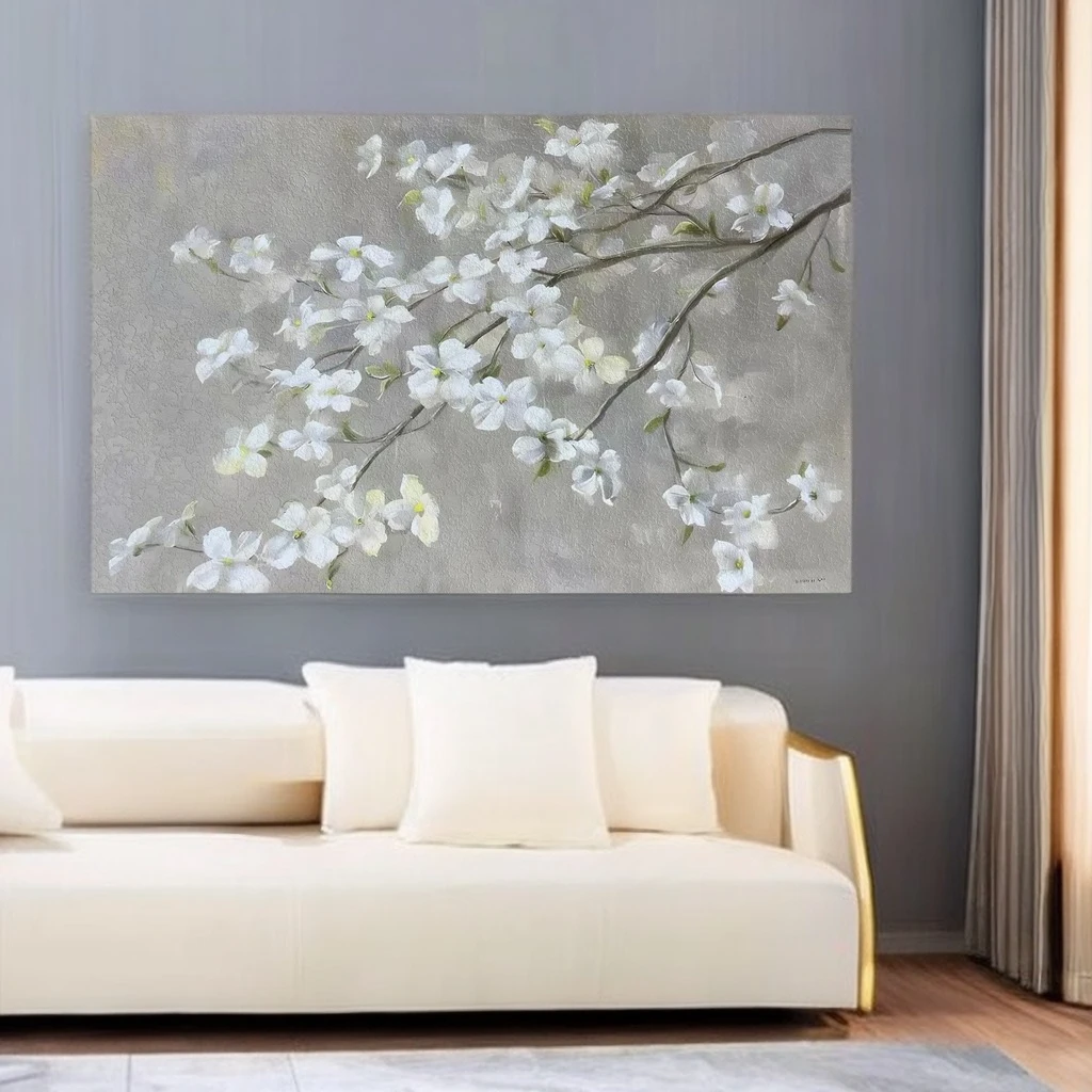 小清新现代简约轻奢白玉兰玄关客厅卧室走廊餐厅肌理板画