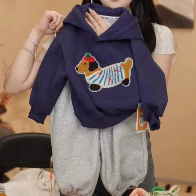 2024新款春秋卡通小狗连帽卫衣卫裤休闲卫衣套装