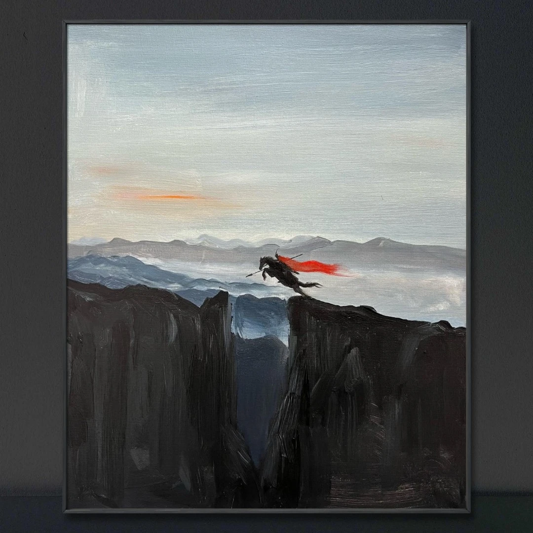 画江湖纯手绘作品《跨山河》含装裱尺寸60×80厘米