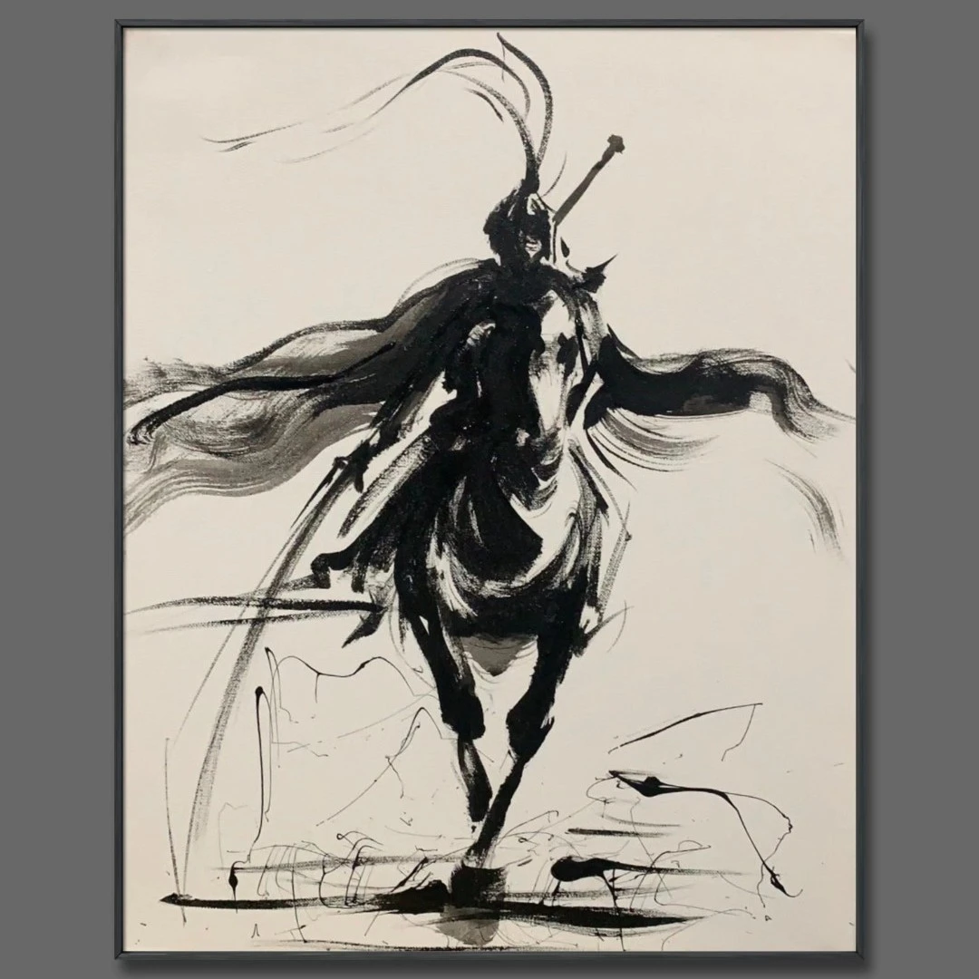 粉丝回馈画江湖手绘作品国风新中式《将行》尺寸40×50厘米含装裱