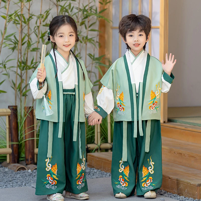 儿童汉服男童秋装唐装中国风演出服套装女童改良复古国学服三件套