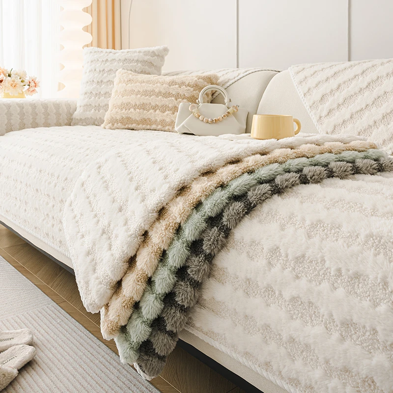 加厚毛绒直排皮沙发垫冬季2024新款轻奢网红现代高端套罩坐垫盖布