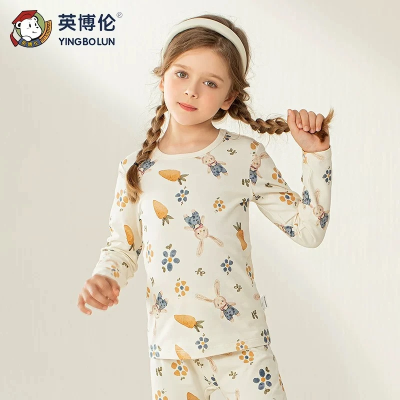 英博伦儿童保暖内衣上衣女童单件秋衣女宝宝新款棉秋冬装兔子卡通