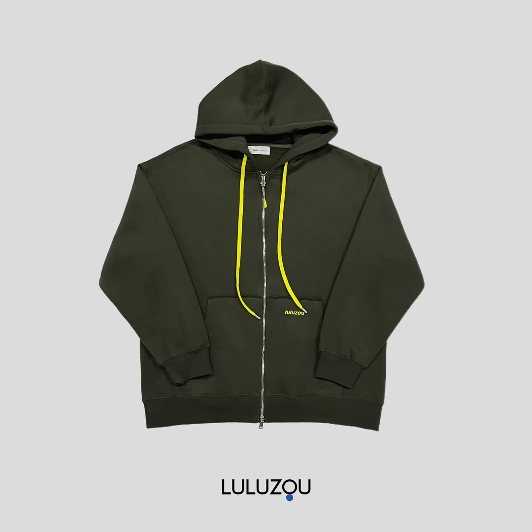 luluzou美式亲肤德绒拼色抽绳宽松开衫卫衣百搭运动外套 8883