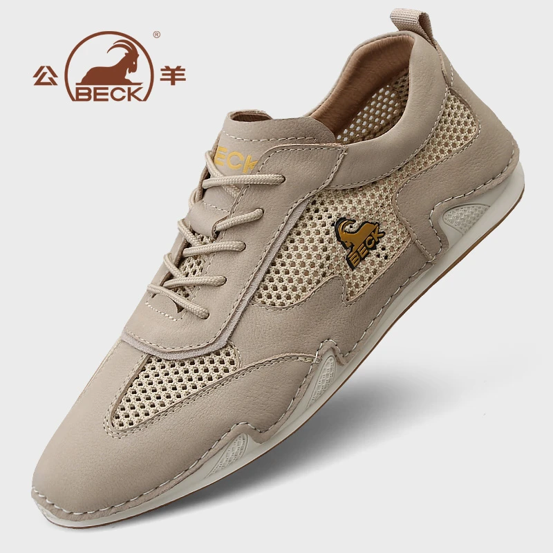 公羊鞋子男款2025新款网面运动男士休闲鞋潮百搭夏季真皮透气男鞋