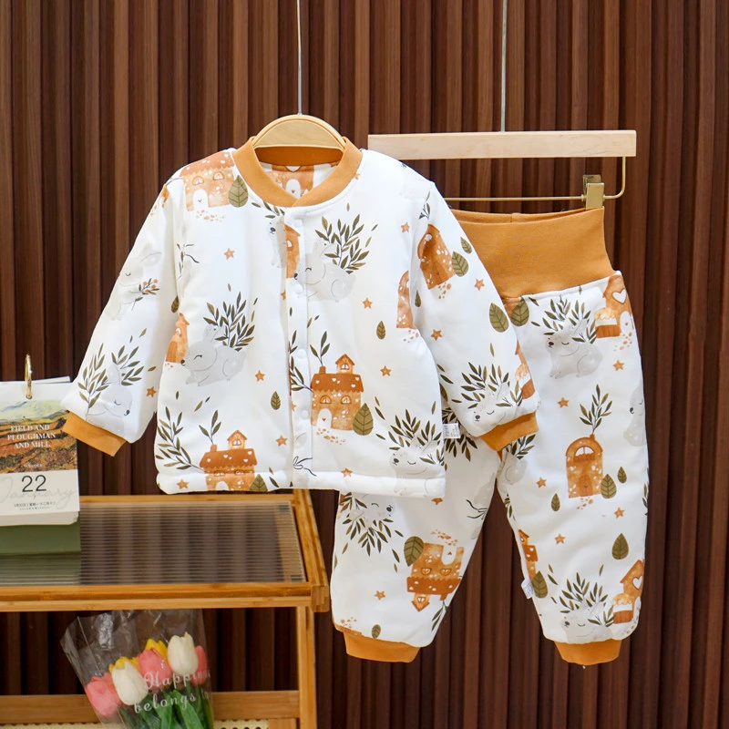宝宝冬睡衣套装保暖加厚可爱印花家居服幼儿棉袄棉裤洋气棉衣套装