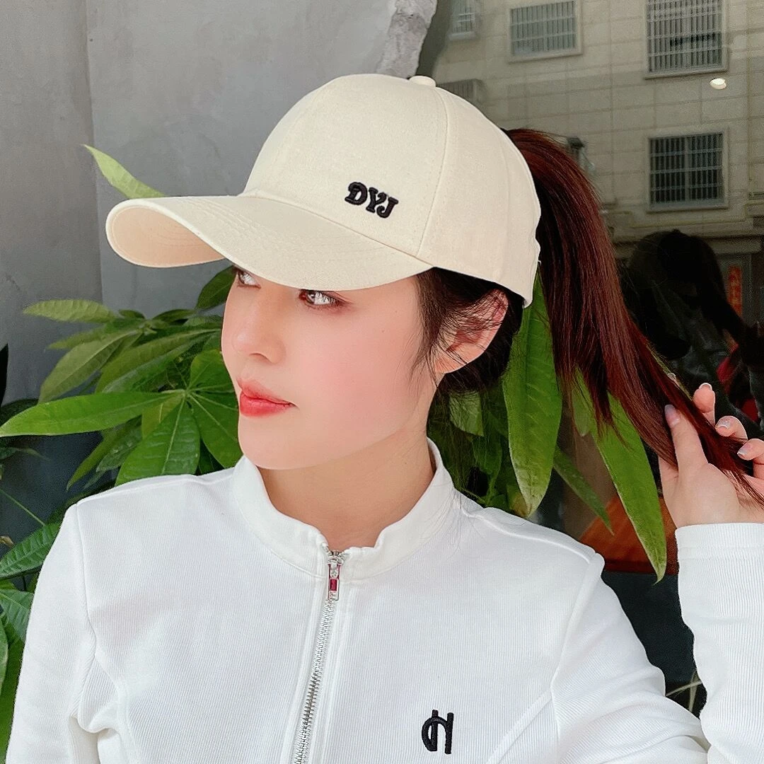 鸭舌帽女可扎马尾棒球帽夏季薄款显脸小大头围空顶帽户外遮阳帽子
