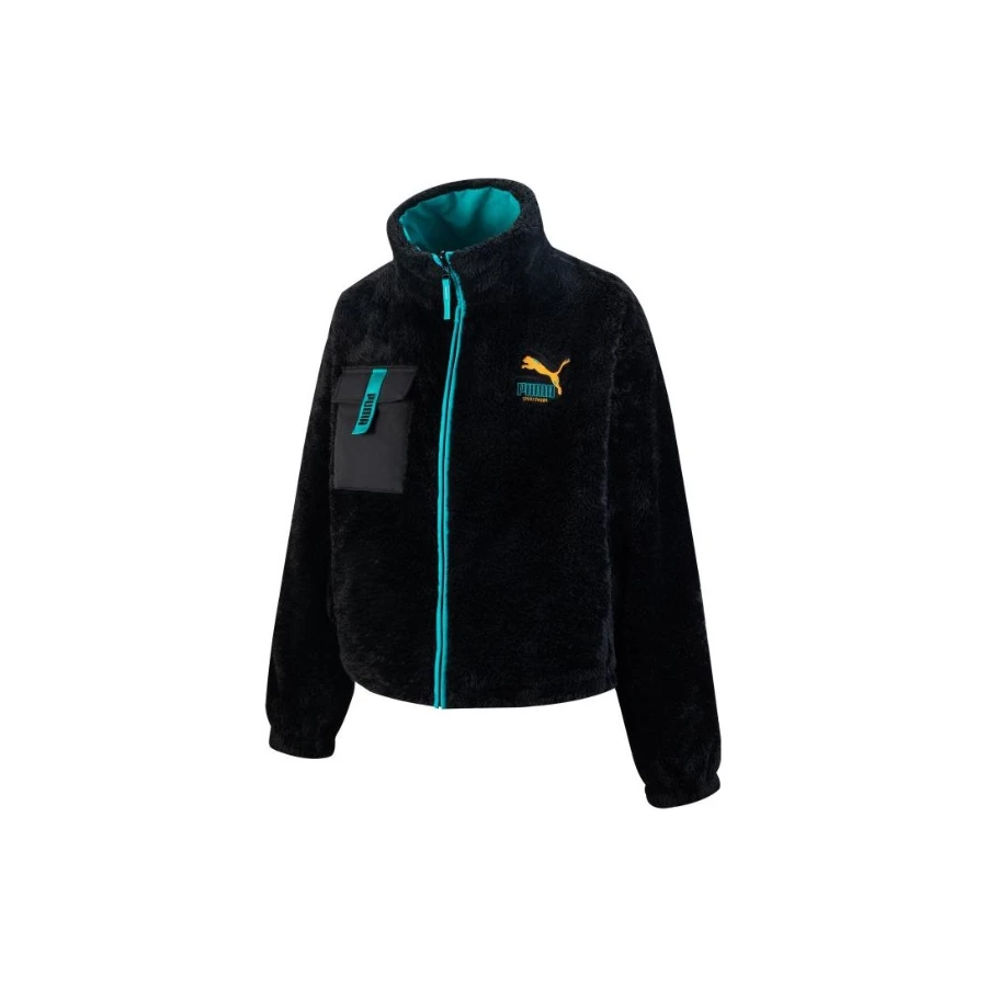 PUMA刺绣logo两面穿夹克绒感外套 女款 黑色 53885601