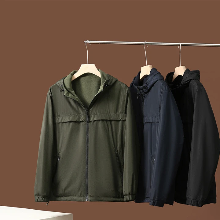 双倍快乐 意式轻奢秋冬户外双面穿男女情侣加绒保暖休闲连帽外套