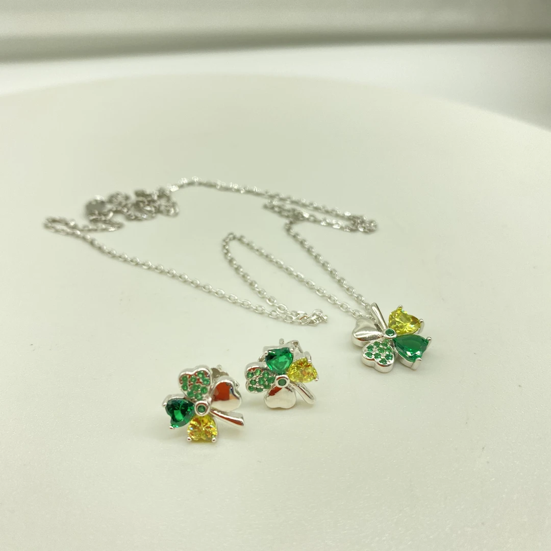 925银银制品 925纯银精美精致气质项链耳钉