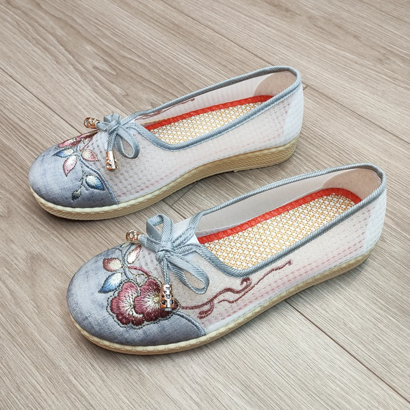 民族风透气刺绣汉服鞋镂空网鞋老北京布鞋女鞋平底古风绣花鞋Y
