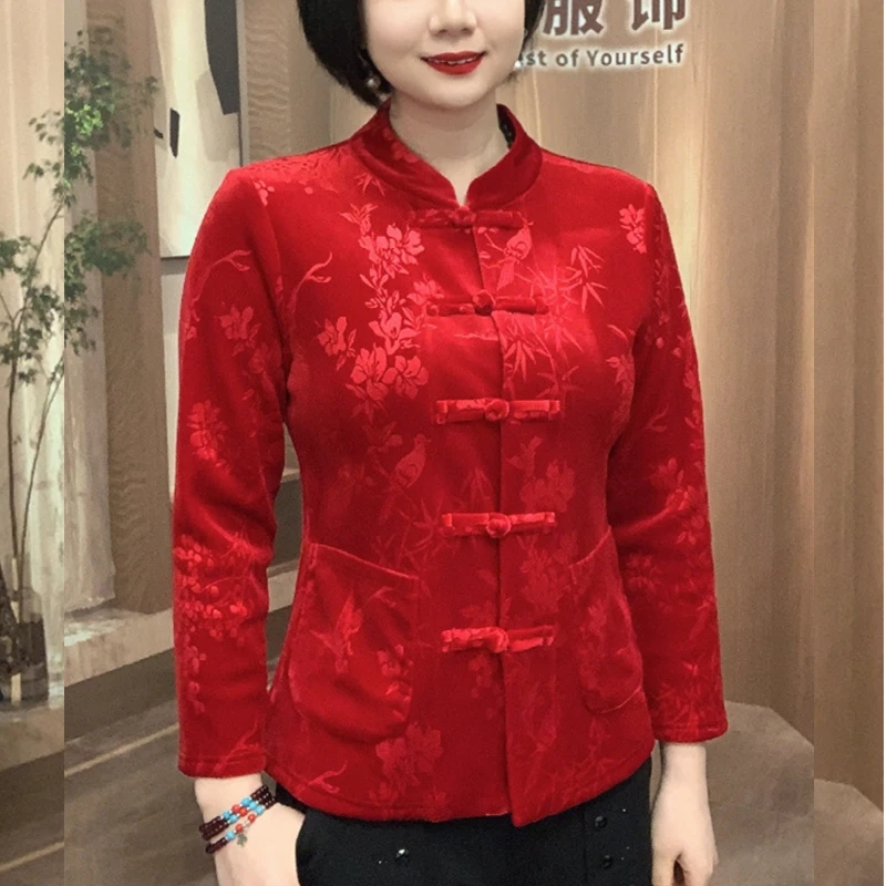 梅兰竹菊加厚绒丝绒开衫