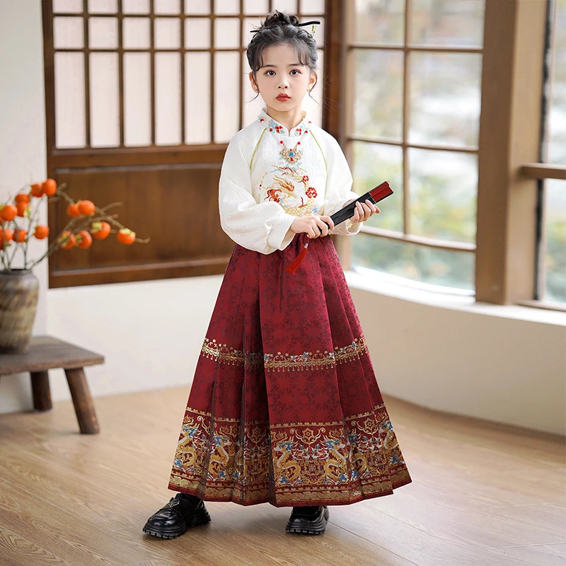SL2982儿童马面裙套装加绒加厚秋冬新款汉服中国风冬装女童拜年服