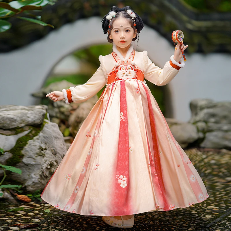 SL2887汉服女童冬款中国风2023新款古装冬季儿童裙子女孩古风裙子