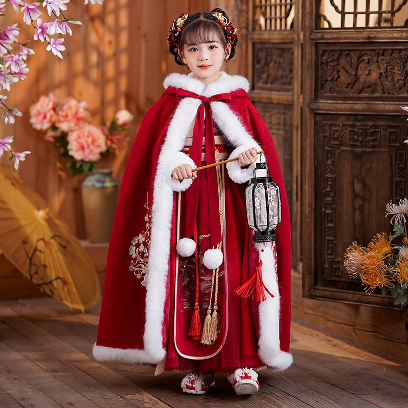 SL2574#女童汉服秋冬加绒加厚唐装拜年服儿童中国风连衣裙古装冬