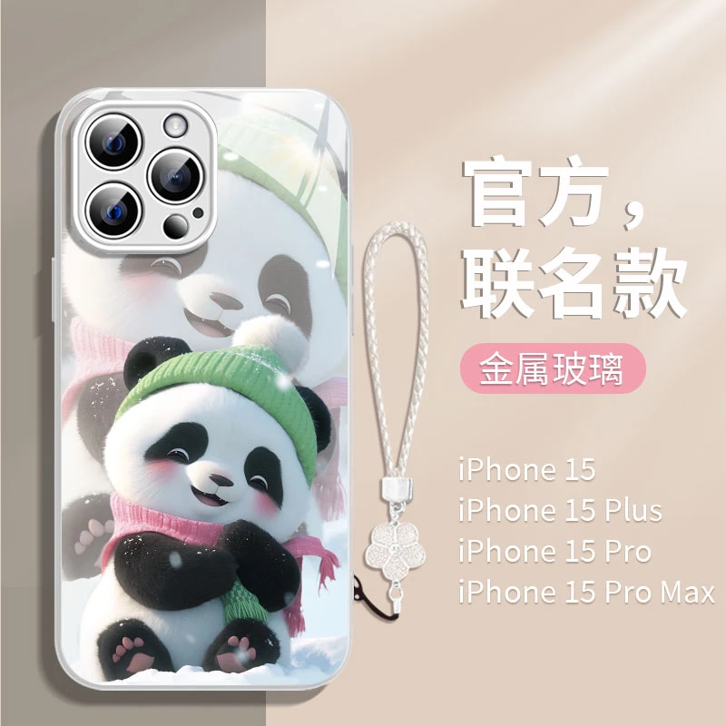 围脖熊猫苹果14/13华为vivo/oppo女款iphone15Promax新款手机壳