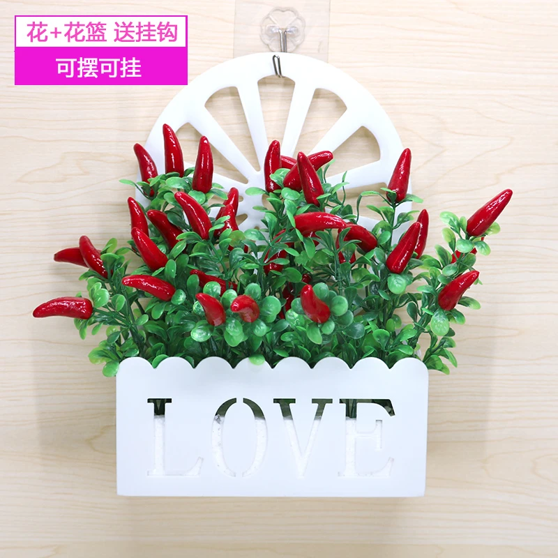 挂墙吊篮仿真花假花套装篮塑料栅栏客厅绢花墙壁挂墙上家居装饰品