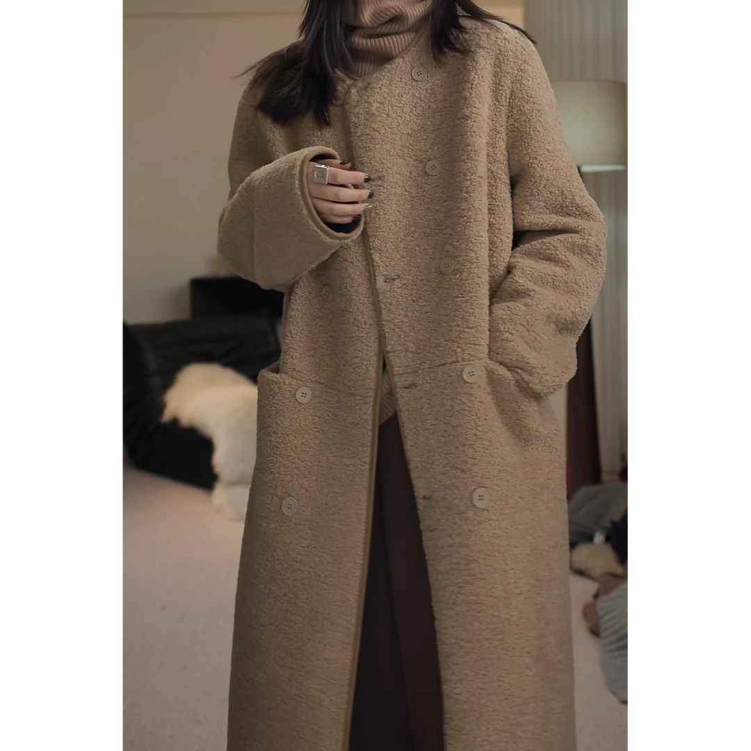 卢尚原创双排扣长款毛毛衣73619