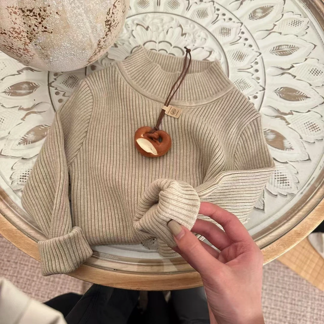 【休斯顿】秋冬季纯色毛衣打底衫女童半高圆领长袖针织百搭女童女孩