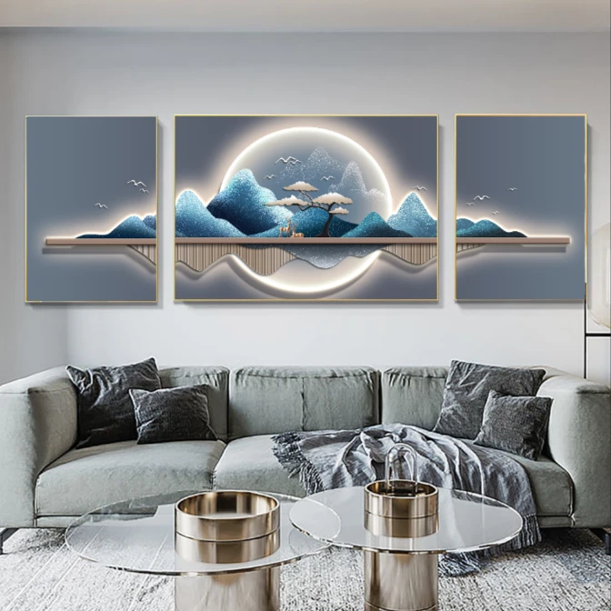 【一帆风顺】三联画客厅沙发背景墙装饰画大幅新款现代晶瓷画版画