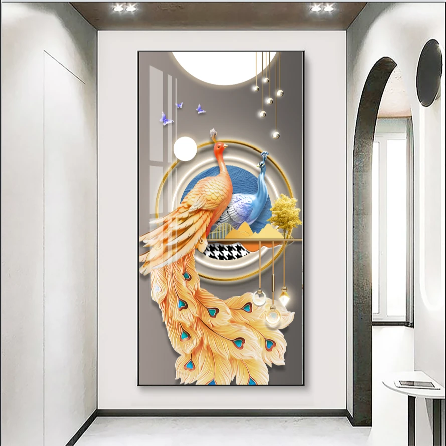 晶瓷镶钻装饰画走廊玄关过道挂画现代简约背景画进门装饰画新中式