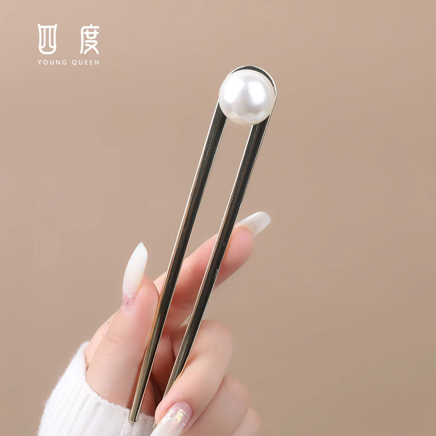 2025新款国风簪发复古气质百搭贝珠U型发簪古风简约日常盘发簪子