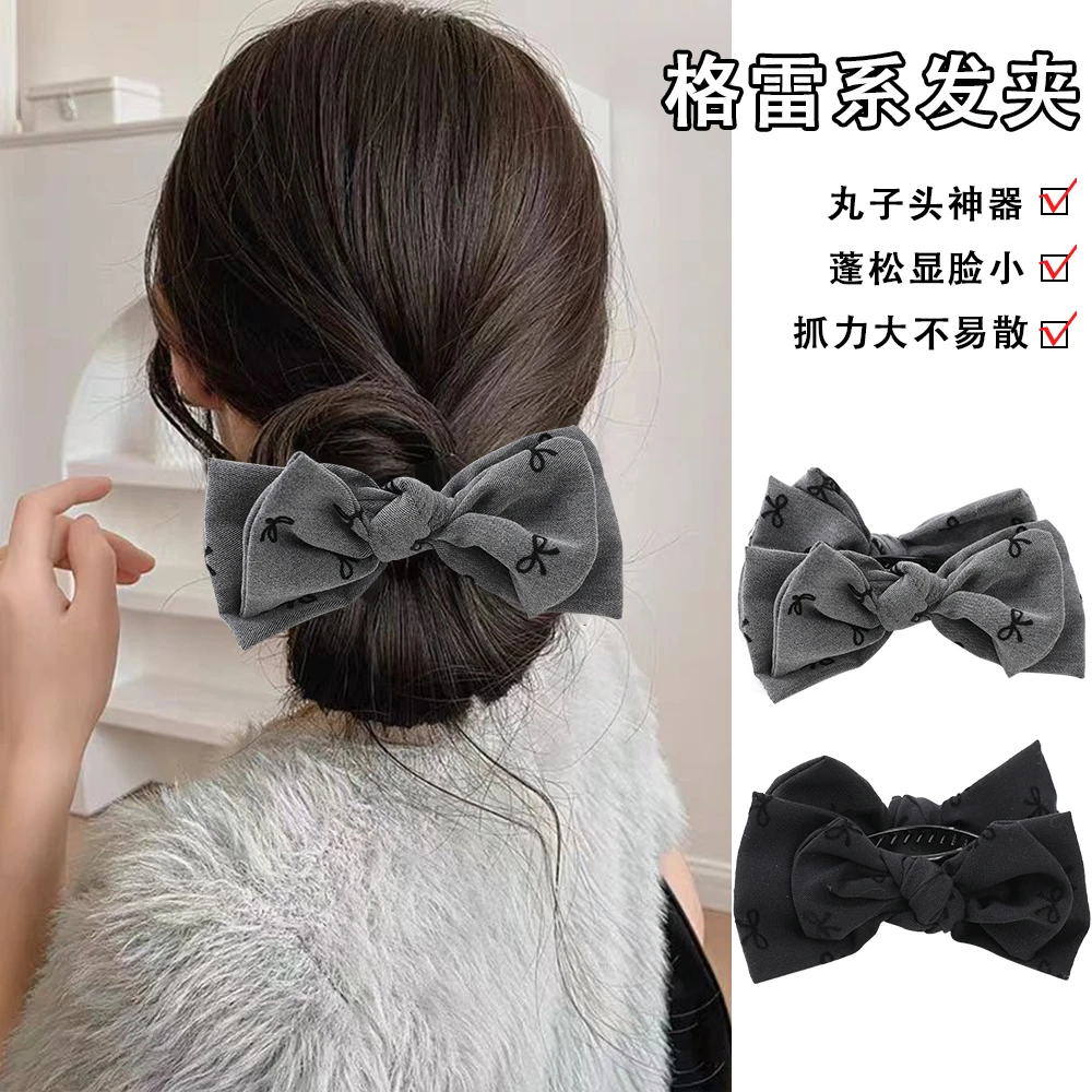 小香风格雷蝴蝶结发饰抓夹气质网红丸子头高马尾韩系头饰发夹夹子