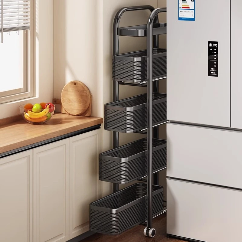 优勤厨房夹缝置物架极窄缝隙收纳柜多层冰箱侧面抽拉柜果蔬小推车