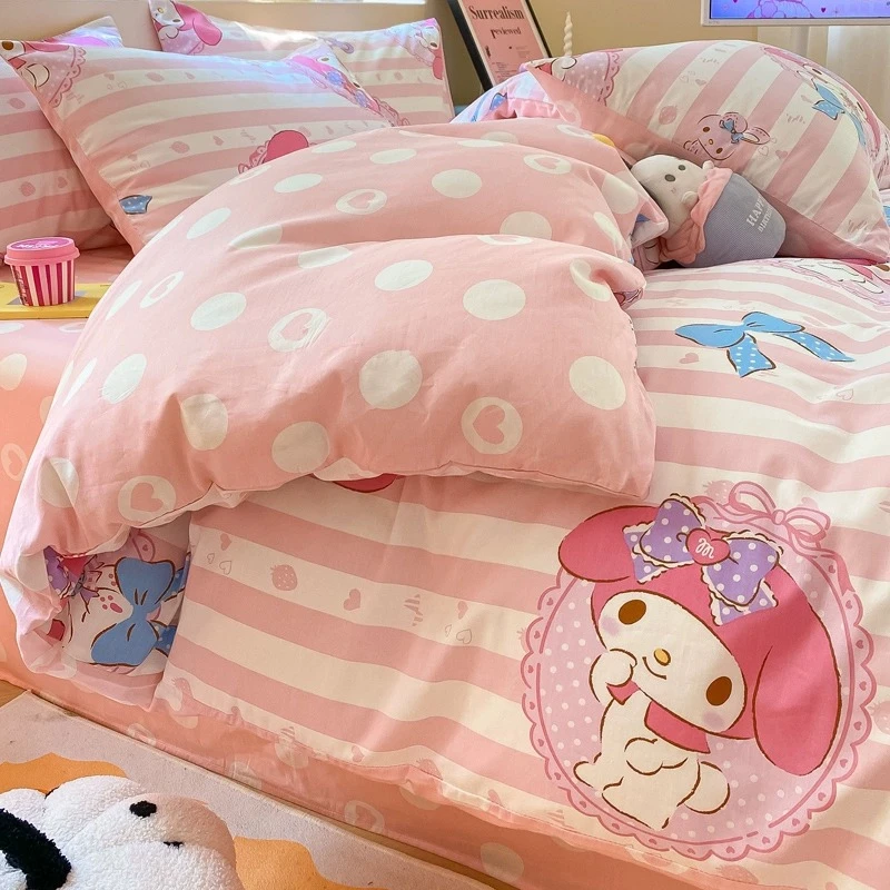 库洛米卡通纯棉四件套全棉女孩宿舍被套床单人三件套床上用品家纺