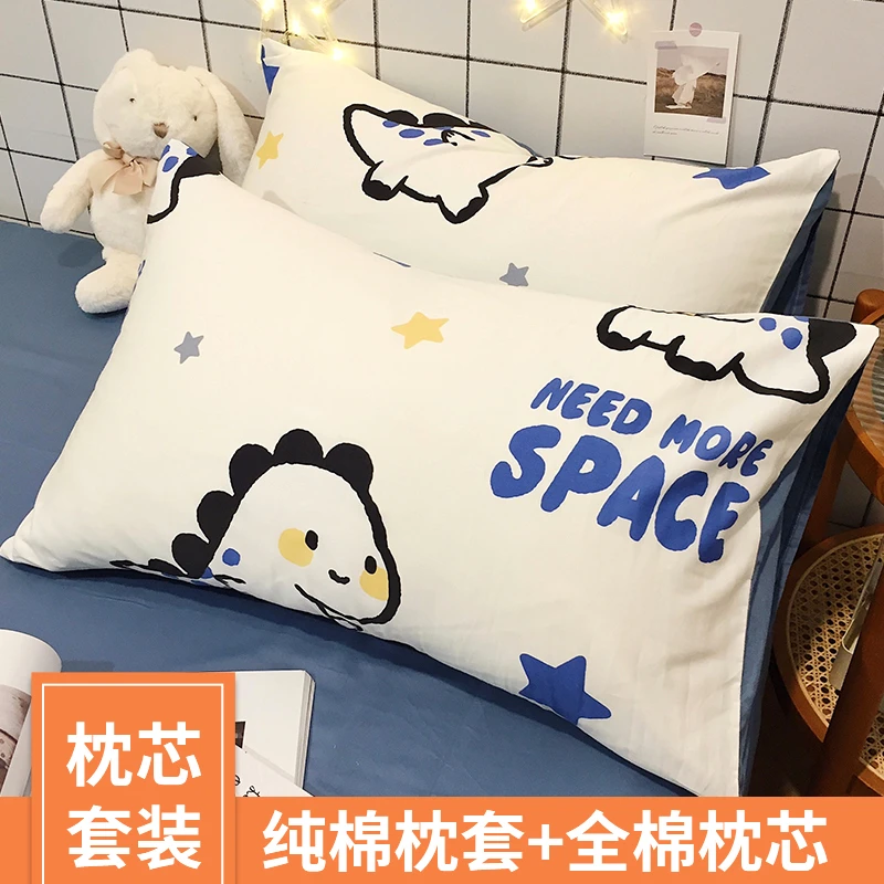 枕头带纯棉枕套家用全棉枕芯枕套装单双人学生宿舍护颈椎枕一对拍