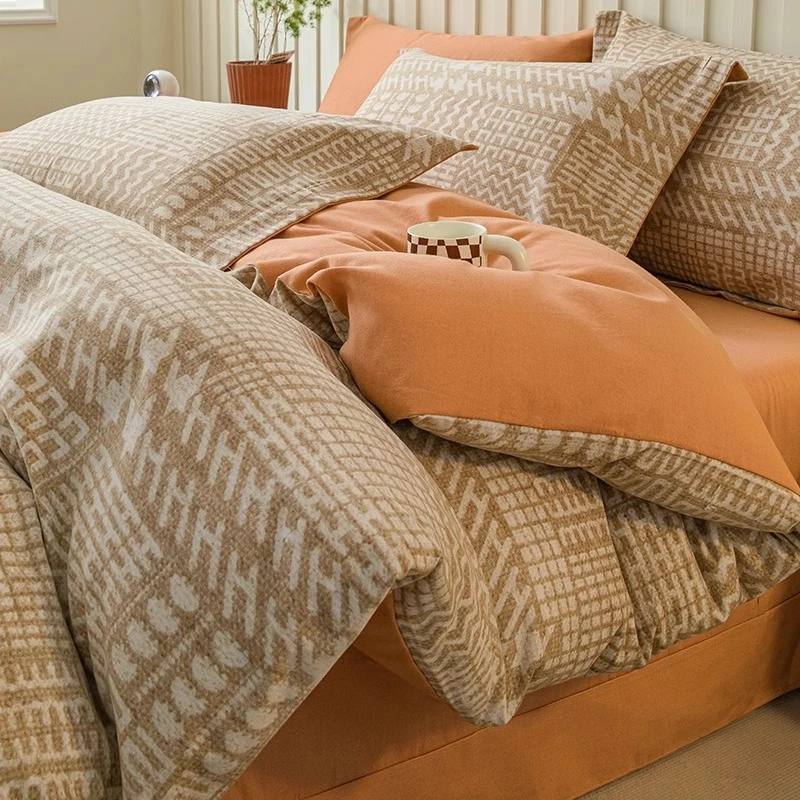 北欧风加厚磨毛四件套非全棉纯棉被套罩床单床上用品三件套床笠款